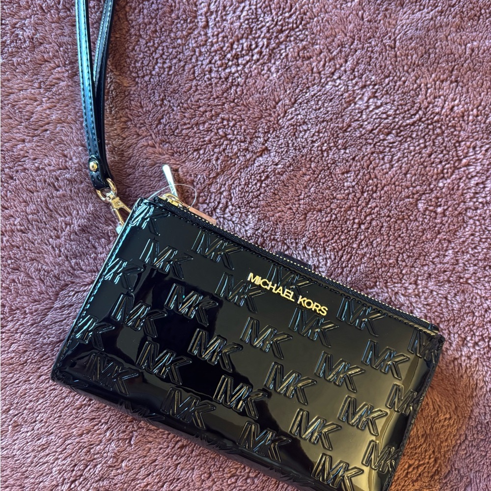 Michael Kors Glossy Black Embossed Wristlet